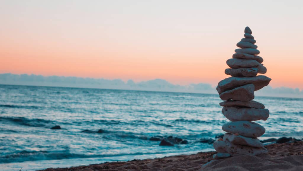 Cairn constructed on a beach.